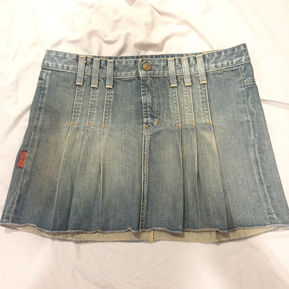 7 For All Mankind - pleated jean mini skirt